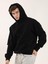 Siyah Erkek Oversize Düz Pamuklu Kapüşonlu Sweatshirt 4