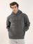 Antrasit Erkek Oversize Düz Pamuklu Kapüşonlu Sweatshirt 2