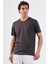 Antrasit V Yaka Pamuklu Düz Renk Slim Fit Erkek T-shirt 1
