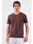 Kahve V Yaka Pamuklu Düz Renk Slim Fit Erkek T-shirt 2