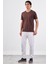 Kahve V Yaka Pamuklu Düz Renk Slim Fit Erkek T-shirt 3