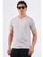 Gri V Yaka Pamuklu Düz Renk Slim Fit Erkek T-shirt 1