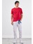 Kırmızı Bisiklet Yaka Pamuklu Düz Renk Slim Fit Erkek T-shirt 2