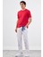 Kırmızı Bisiklet Yaka Pamuklu Düz Renk Slim Fit Erkek T-shirt 3