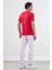 Kırmızı Bisiklet Yaka Pamuklu Düz Renk Slim Fit Erkek T-shirt 4