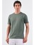 Haki Bisiklet Yaka Pamuklu Düz Renk Slim Fit Erkek T-shirt 4