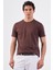 Kahve Bisiklet Yaka Pamuklu Düz Renk Slim Fit Erkek T-shirt 1