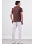 Kahve Bisiklet Yaka Pamuklu Düz Renk Slim Fit Erkek T-shirt 4