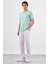 Mint Yeşili V Yaka Pamuklu Düz Renk Slim Fit Erkek T-shirt 3
