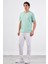 Mint Yeşili V Yaka Pamuklu Düz Renk Slim Fit Erkek T-shirt 4