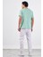Mint Yeşili V Yaka Pamuklu Düz Renk Slim Fit Erkek T-shirt 1