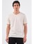 Ekru V Yaka Pamuklu Düz Renk Slim Fit Erkek T-shirt 2