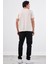Ekru V Yaka Pamuklu Düz Renk Slim Fit Erkek T-shirt 1
