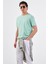 Mint Yeşili Bisiklet Yaka Pamuklu Düz Renk Slim Fit Erkek T-shirt 1