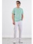 Mint Yeşili Bisiklet Yaka Pamuklu Düz Renk Slim Fit Erkek T-shirt 4