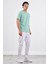 Mint Yeşili Bisiklet Yaka Pamuklu Düz Renk Slim Fit Erkek T-shirt 5