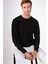 Siyah Bisiklet Yaka %100 Pamuk Düz Renk Slim Fit Erkek Triko 1