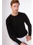 Siyah Bisiklet Yaka %100 Pamuk Düz Renk Slim Fit Erkek Triko 3