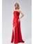 Kadın Abiye ve Mezuniyet Taşlı Drape Detaylı Yırtmaçlı Straplez Saten Abiye Elbise 1