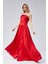 Kadın Abiye ve Mezuniyet Taşlı Drape Detaylı Yırtmaçlı Straplez Saten Abiye Elbise 5