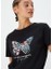 2477 Kelebek Baskılı Siyah Kadın T-Shirt - 90 3