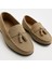 GR0176 Dışı Süet İçi Keten Bej Renk Saraçlı Rok Model Erkek Loafer Babet Ayakkabı 2