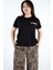 Leopar Desen Detaylı Kısa Kol Tişört - Siyah 1