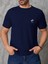 Erkek Lacivert Bisiklet Yaka Göğsü Palmiye Baskılı T-Shirt 1