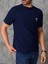 Erkek Lacivert Bisiklet Yaka Göğsü Palmiye Baskılı T-Shirt 5