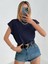 Kadın Lacivert Düşük Kol Pamuklu Örme T-Shirt 1