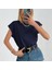 Kadın Lacivert Düşük Kol Pamuklu Örme T-Shirt 4