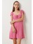 Desenli Mini Örme Elbise LUB0167 Koyu Pembe 2