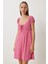 Desenli Mini Örme Elbise LUB0167 Koyu Pembe 3