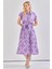 Kadın Desenli Kuşak Detaylı Gömlek Elbise Lila 3