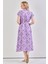 Kadın Desenli Kuşak Detaylı Gömlek Elbise Lila 4