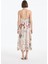 Boyundan Bağlamalı Sırt Dekolteli Desenli Keten Uzun Elbise Naturel 5