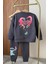 Kız Çocuk 3 Iplik Kumaş Baskılı Sweatshirt ve Eşofman Altı Alt Üst Takım 4