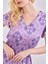 Kadın V Yaka Güpür Detaylı Gipeli Mini Elbise Lila 3
