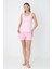 Pembe Çizgili Askılı Şortlu Pijama Takım 3
