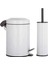 Beyaz Çiftli Çöp Kovası ve Wc Fırçası Seti, 5 Litre, Çizgili Tasarım 1
