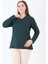 Kadın Orta Yaş ve Üzeri V Yaka Likralı Zümrüt Anne Penye Bluz 1