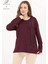 Kadın Orta Yaş ve Üzeri Viskon Şerit Desen Taşlı Işlemeli Likralı Koyu Bordo Anne Penye Bluz 1