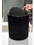 6 Litre Siyah Çizgili Yuvarlak Çöp Kovası, Pratik Kapaklı Banyo ve Mutfak Kullanımı 2