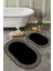 Kaymaz Tabanlı Oval Banyo Paspas Takımı, Siyah, Yıkabilir, Toz ve Leke Tutmaz, 2'li Set 1