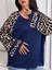 Kadın Uzun Leopar Kol Detaylı Lacivert Bluz 2