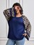 Kadın Uzun Leopar Kol Detaylı Lacivert Bluz 4