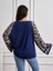 Kadın Uzun Leopar Kol Detaylı Lacivert Bluz 5
