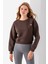 Kadın Bisiklet Yaka Kelebek Aksesuarlı 3ip Crop Sweatshirt Kahverengi - 2670 1
