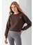 Kadın Bisiklet Yaka Kelebek Aksesuarlı 3ip Crop Sweatshirt Kahverengi - 2670 4