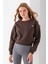 Kadın Bisiklet Yaka Kelebek Aksesuarlı 3ip Crop Sweatshirt Kahverengi - 2670 5